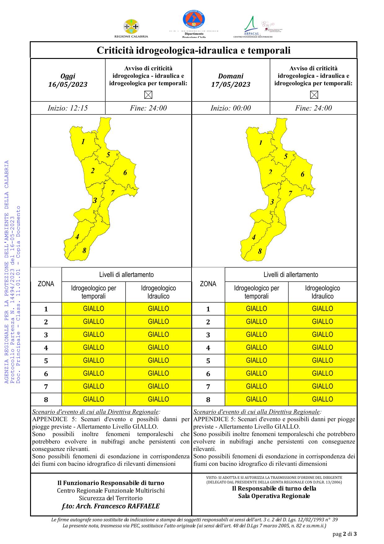 Criticità idrogeologica-idraulica e temporali in Calabria 16-05-2023