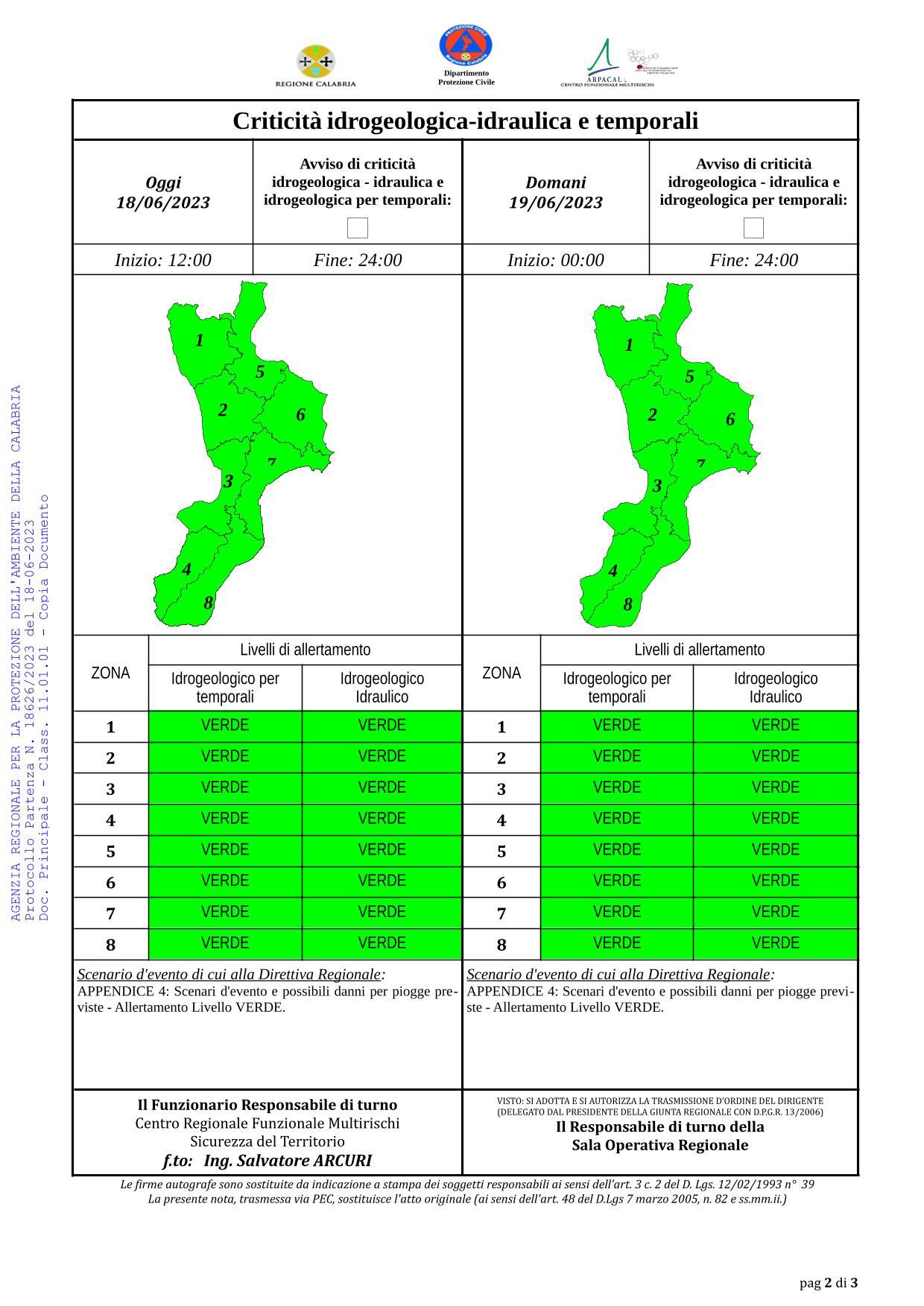 Criticità idrogeologica-idraulica e temporali in Calabria 18-06-2023