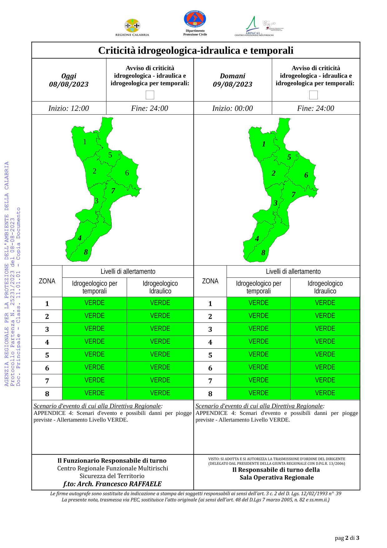 Criticità idrogeologica-idraulica e temporali in Calabria 08-08-2023