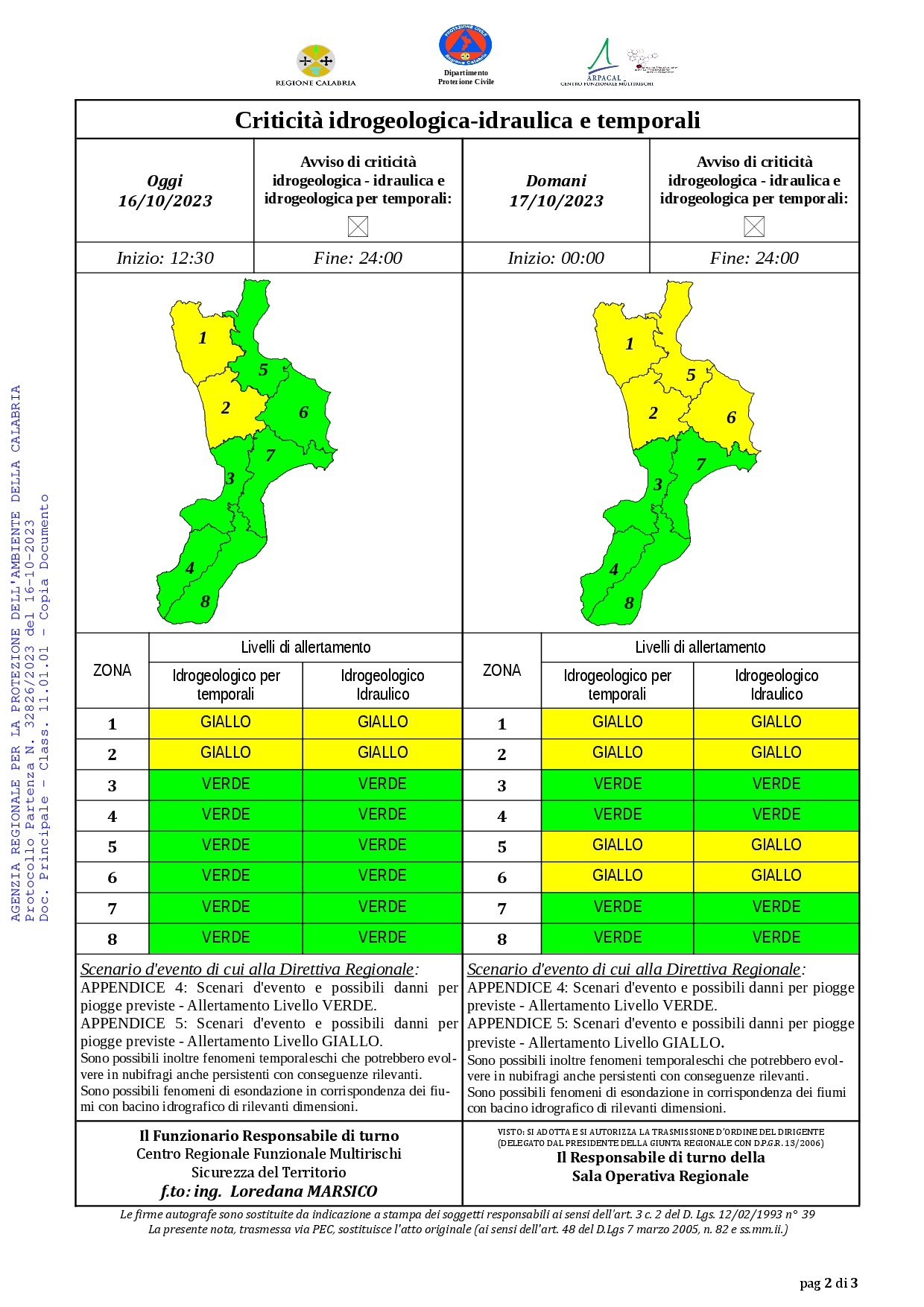 Criticità idrogeologica-idraulica e temporali in Calabria 16-10-2023