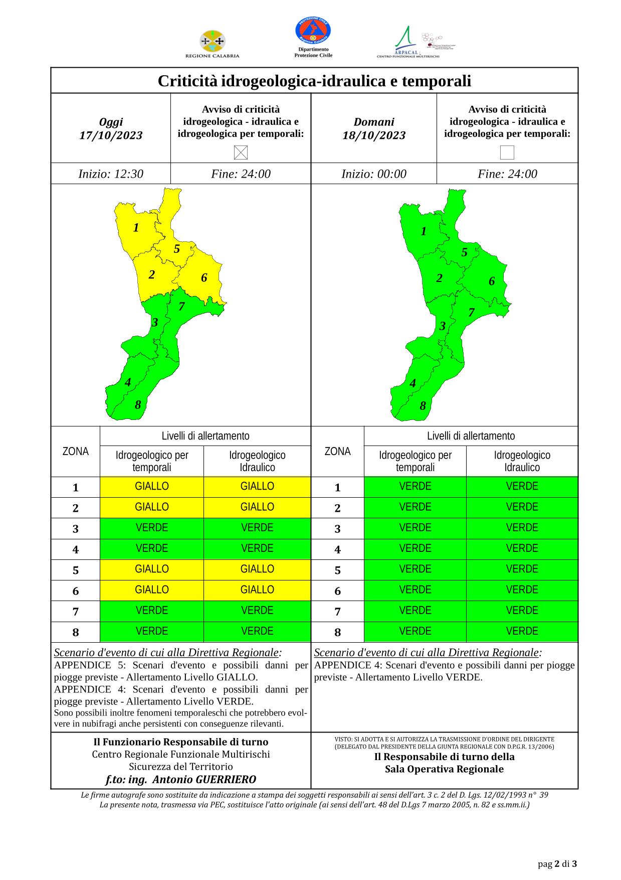 Criticità idrogeologica-idraulica e temporali in Calabria 17-10-2023