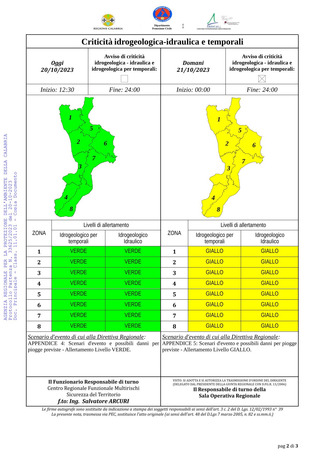 Criticità idrogeologica-idraulica e temporali in Calabria 20-10-2023