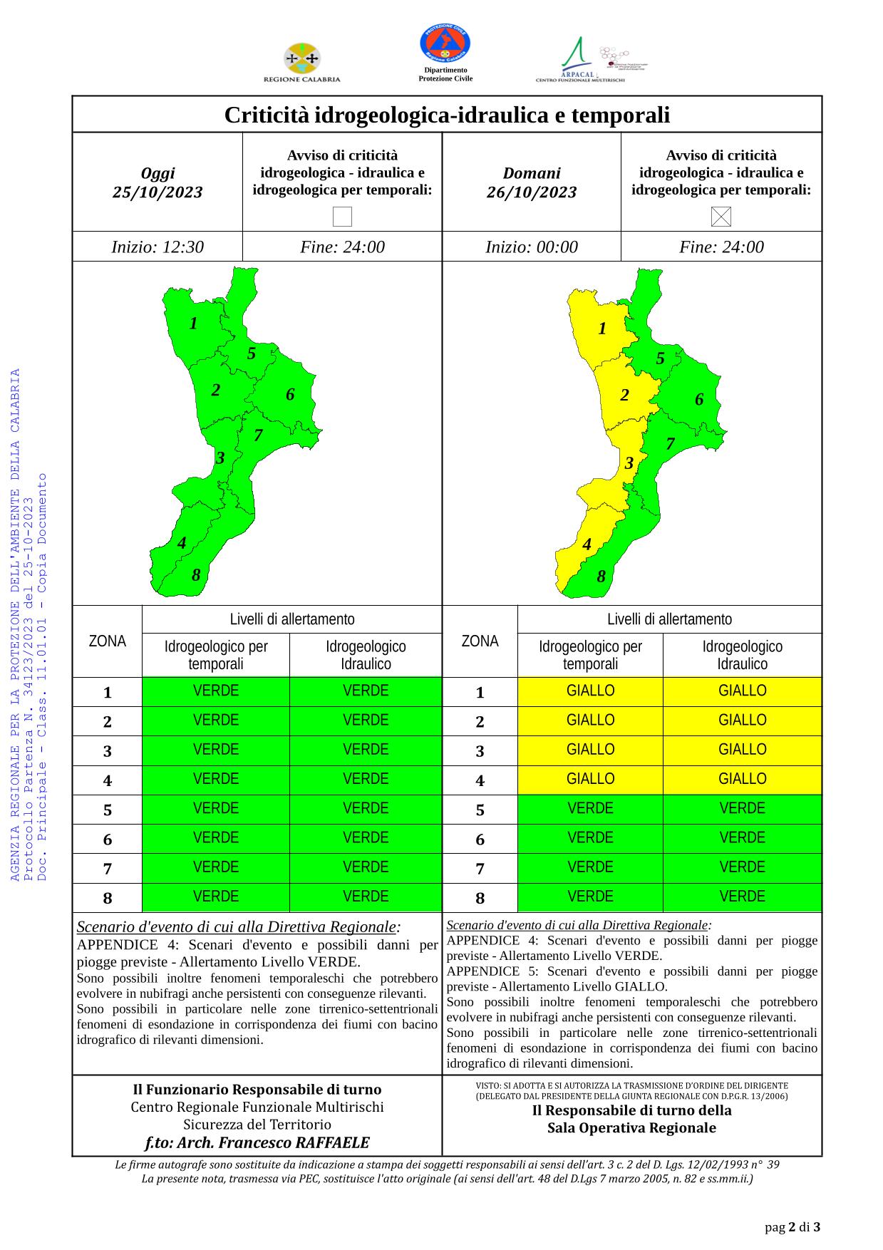 Criticità idrogeologica-idraulica e temporali in Calabria 25-10-2023