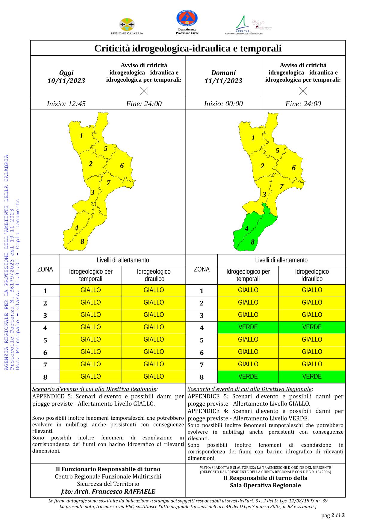 Criticità idrogeologica-idraulica e temporali in Calabria 10-11-2023