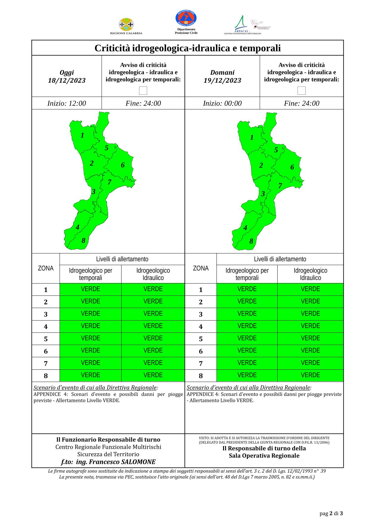 Criticità idrogeologica-idraulica e temporali in Calabria 18-12-2023